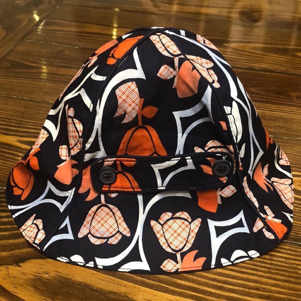 NWOT Janie and Jack Infant Girl Navy with orange and white flowers Sun Hat